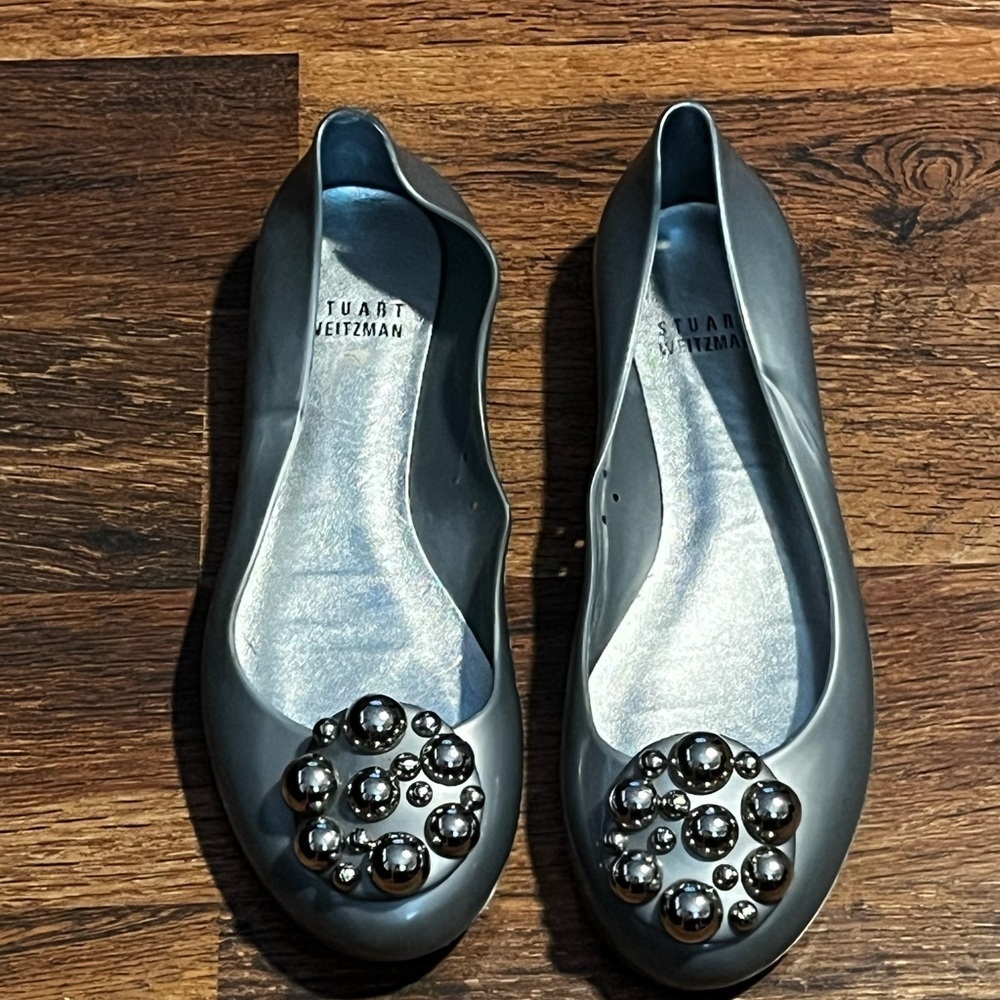 STUART WEITZMAN PELLETS SILVER JELLY SLIP ON BALLETS WOMEN SZ 7